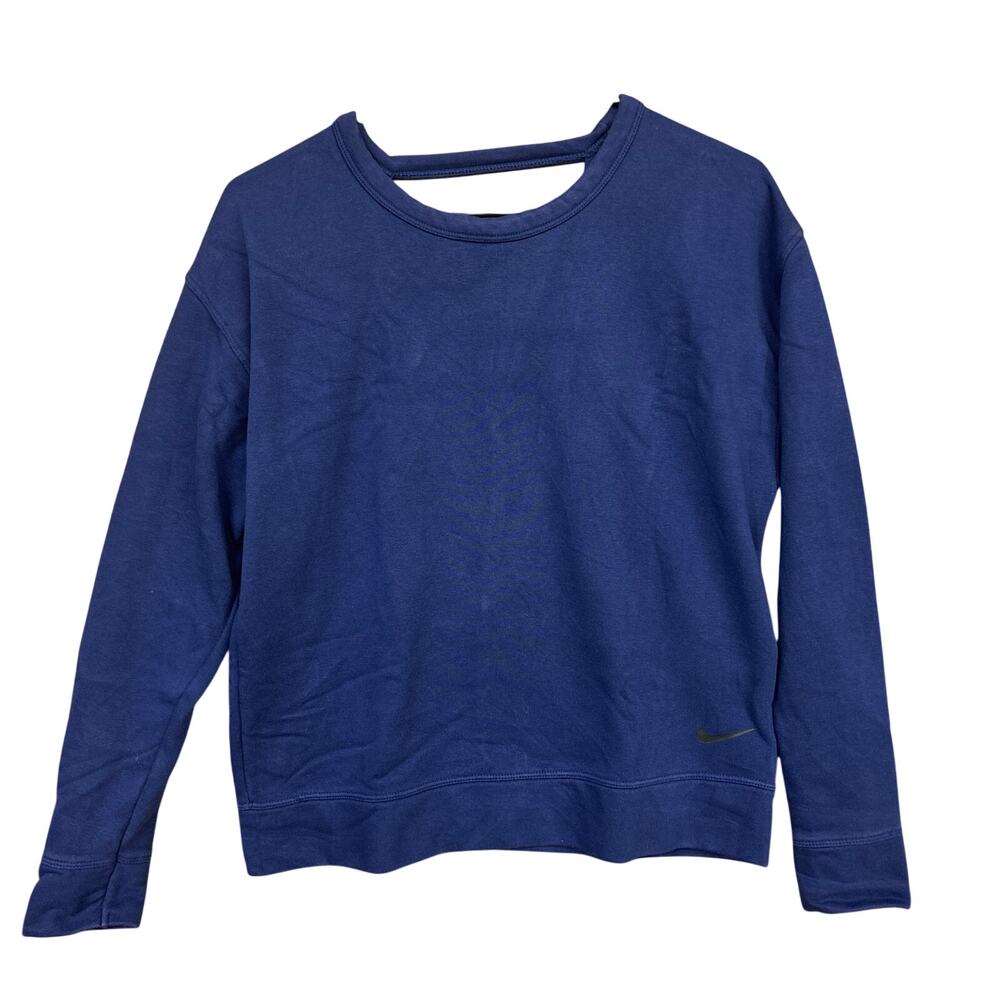 Nike Womens Sweatshirt Navy Blue Crew Neck Open Back Dri Fit Long Sleeve XS